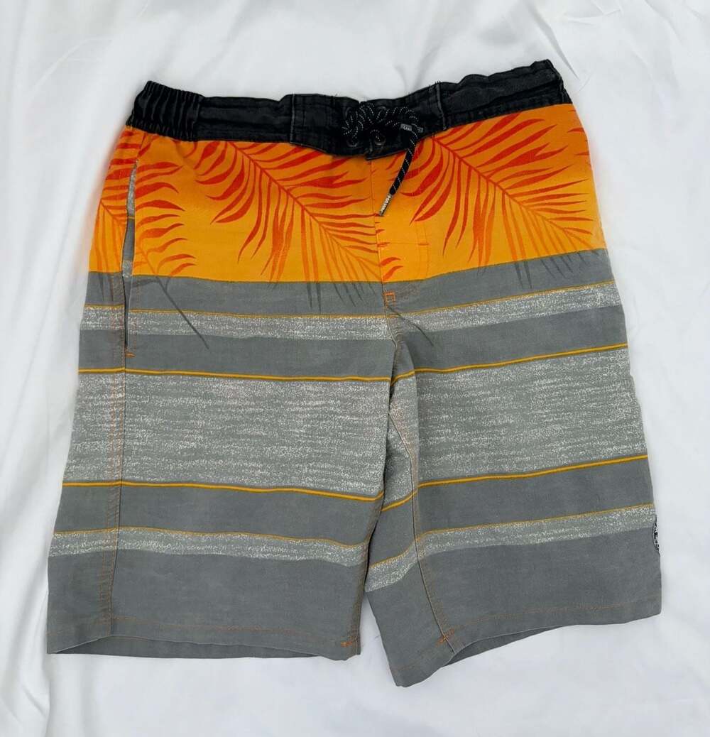 Tony Hawk Boys Reflex Stretch Board Shorts Grey Orange Palm Size M (10/12)